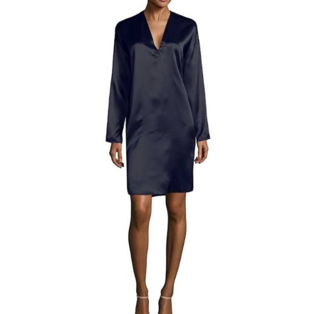 Vince - Slate Blue Long Sleeve Silk Shift Dress size XS NWT